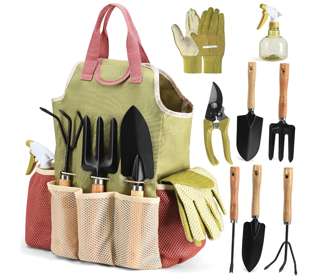 Gardening Tools Set of 10 - Complete Garden Tool Kit Comes With Bag & Gloves,Garden Tool Set with Spray-Bottle
